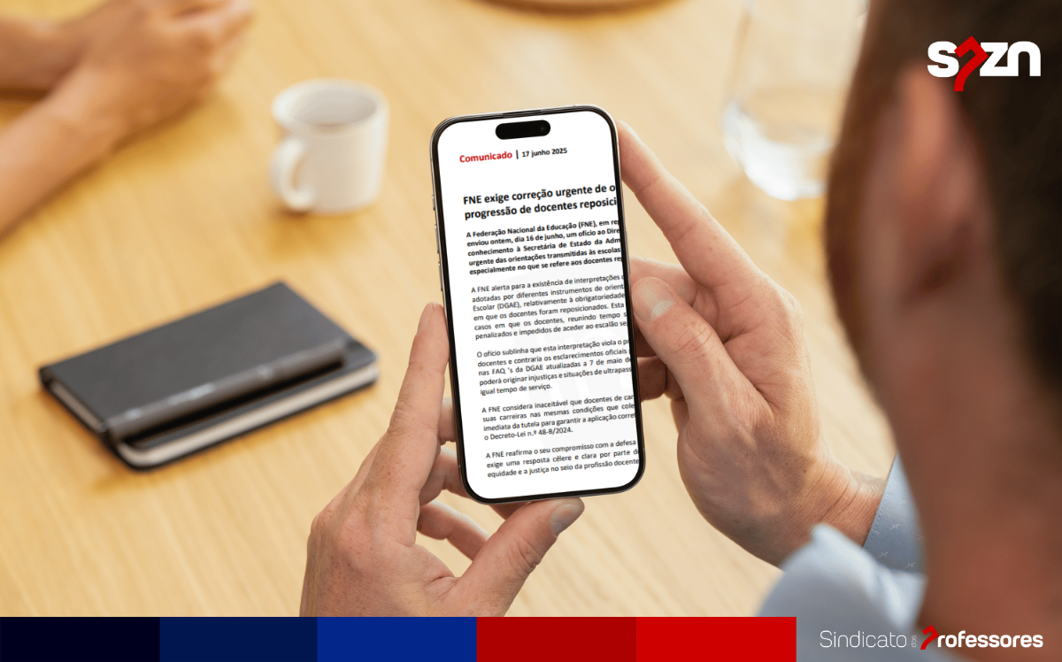 FNE exige correção urgente de orientações da DGAE sobre progressão de docentes reposicionados